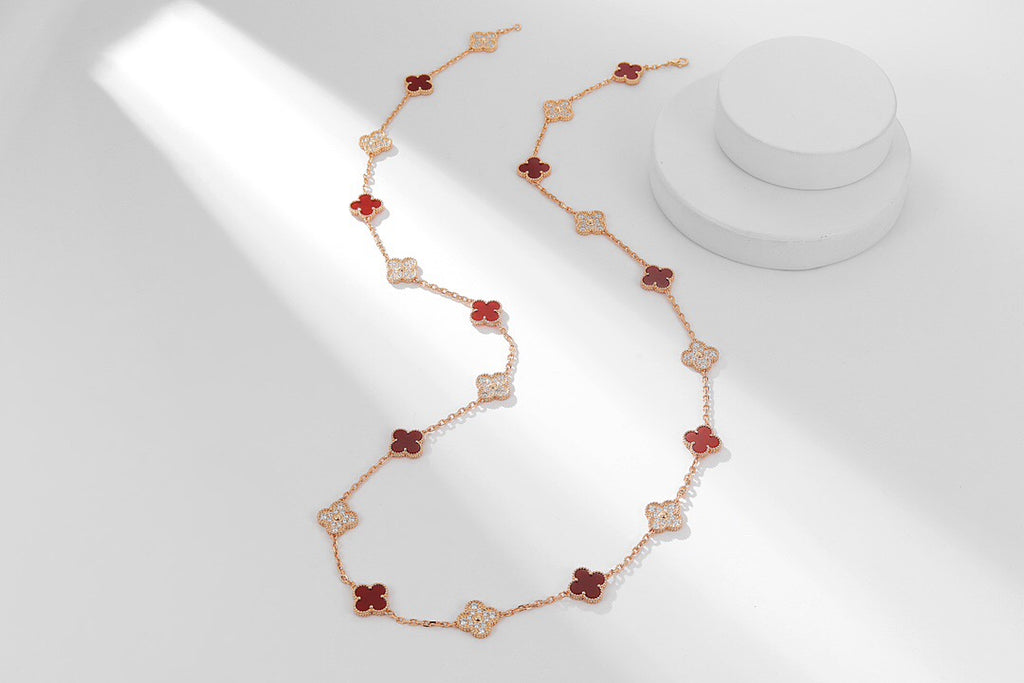 Vca necklace 20 flowers  red with diamonds